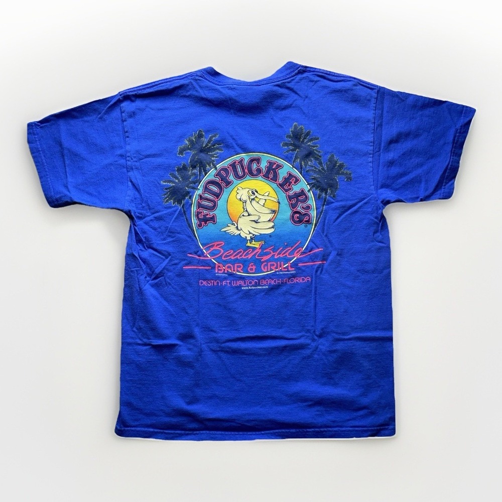 Vintage Fudpucker's Shirt Mens M Blue Short Sleeve Florida Beach Graphic 90s
